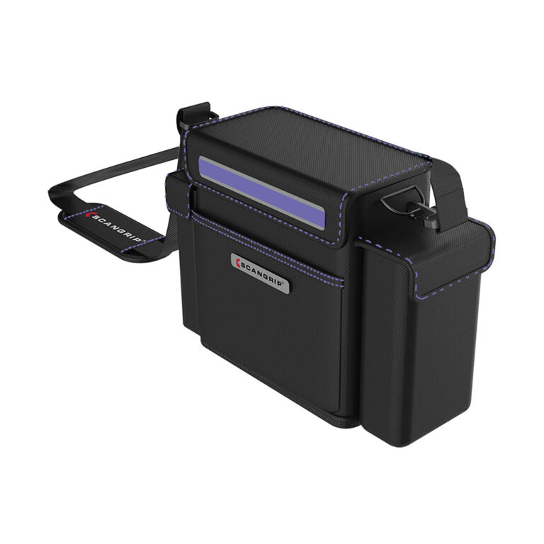 Black carrying case with a visible brand logo on a white background