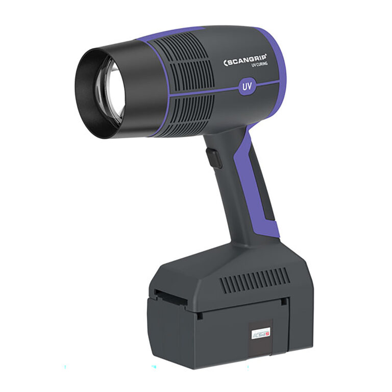 Black and purple UV light device on a white background