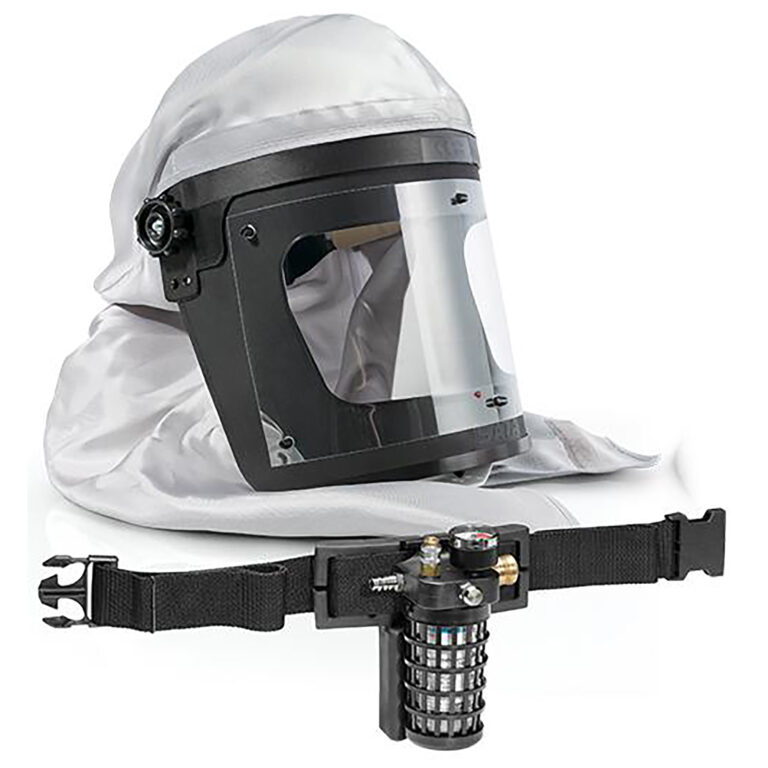 Sata Full-face protective hood with clear visor and breathing air fed mask for spray painting