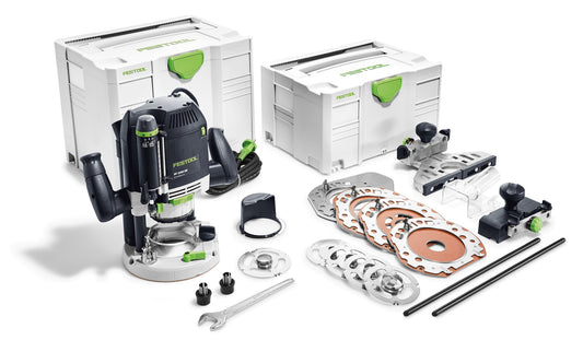 Festool router set with accessories on a white background
