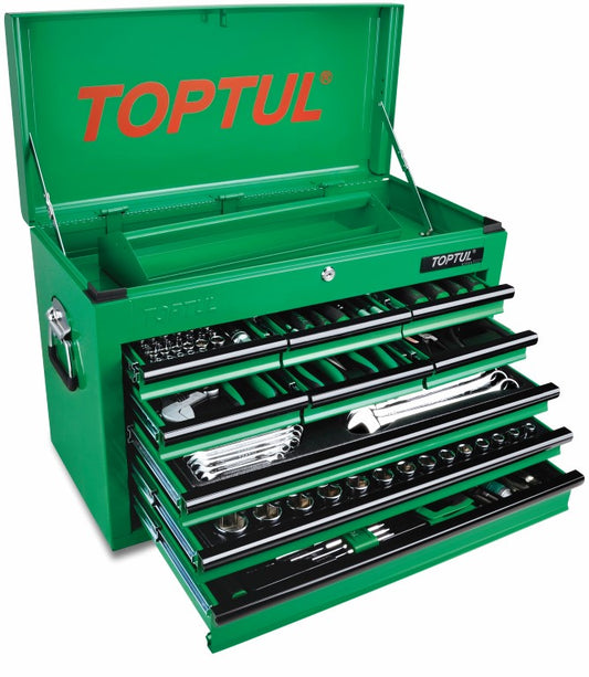 TOPTUL Tool Kit 186pc w/ 9 Drawer GREEN Top Box SAE/MM