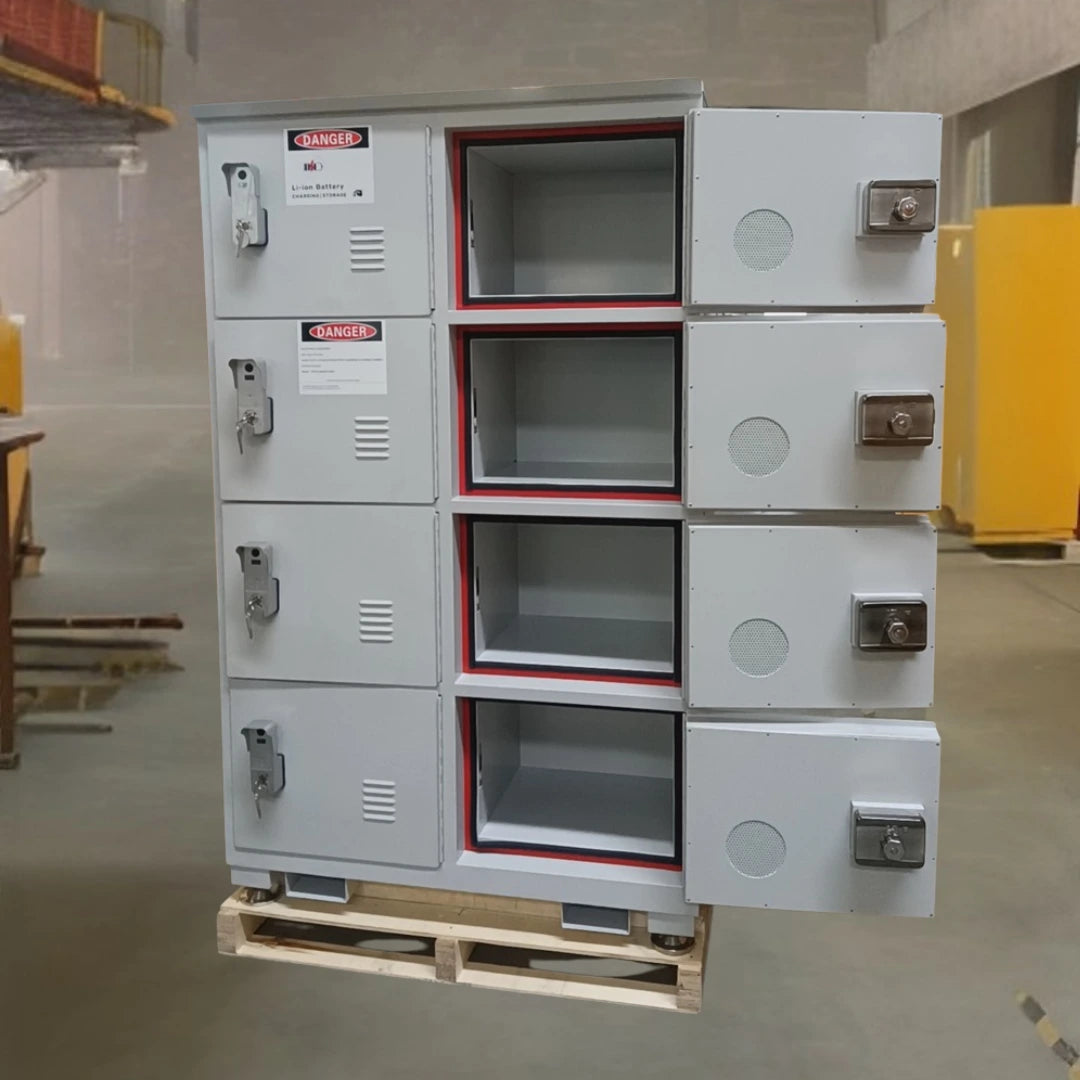 Lithium-on battery storage and charging cabinet