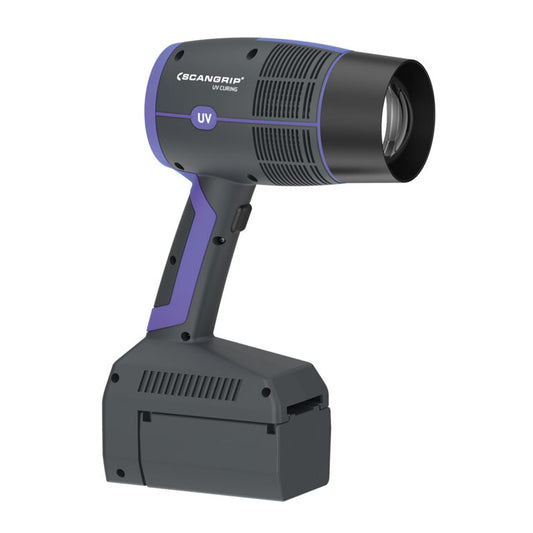 Black and purple UV light device with 'Scangrip' branding on a white background